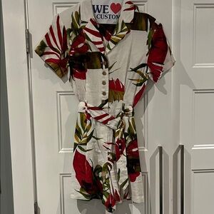 Floral Button-Up Jumpsuit - Red and Green